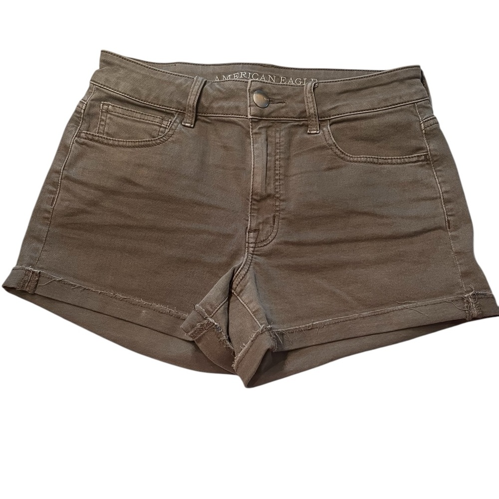 American Eagle Outfitters Super Super Hi Rise Stretch Olive Shorts Sz 6 Woman